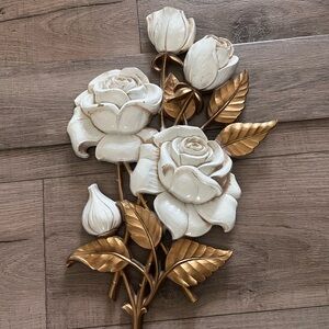 Elegant Vintage White and Gold Rose Wall Decor